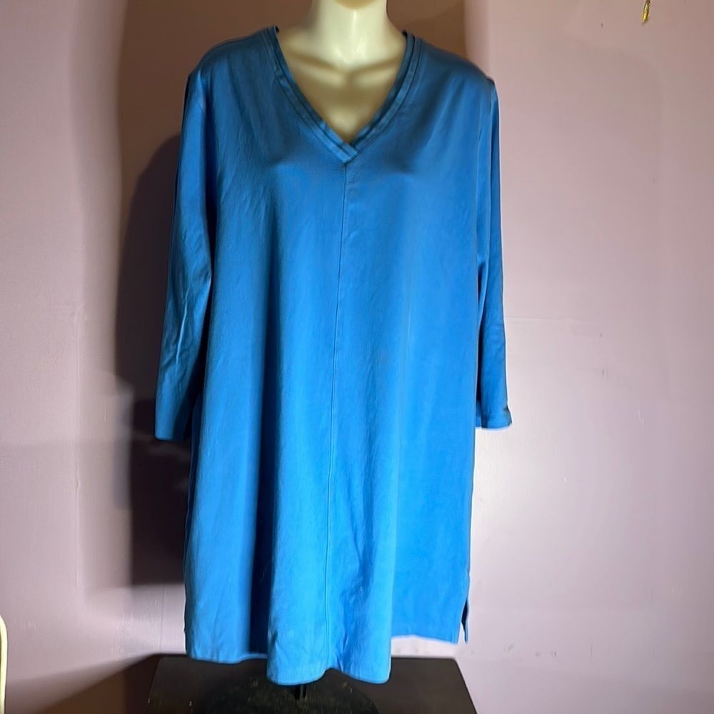 Denim & Co. Women’s V-Neck Top Blue 3/4 Tab Sleeve Blouse Size XL Casual